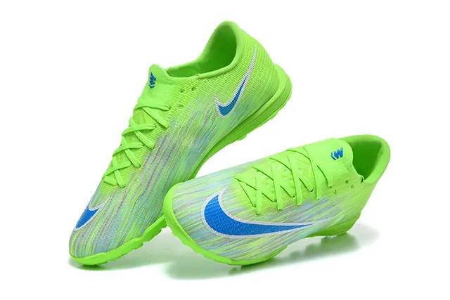 Nike Green Blue Low-Cut Synthetic Knit Upper Turf Soccer Shoes 2