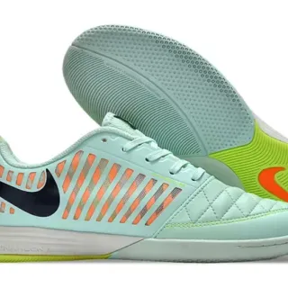 Nike Green Orange Quilted Toe Cap Perforated Side Cage Indoor Soccer Shoes