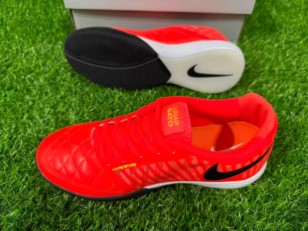 Nike Hypervenom Indoor Orange Black Quilted Toe Box Diagonal Synthetic Cage Overlay Indoor Soccer Shoes 13