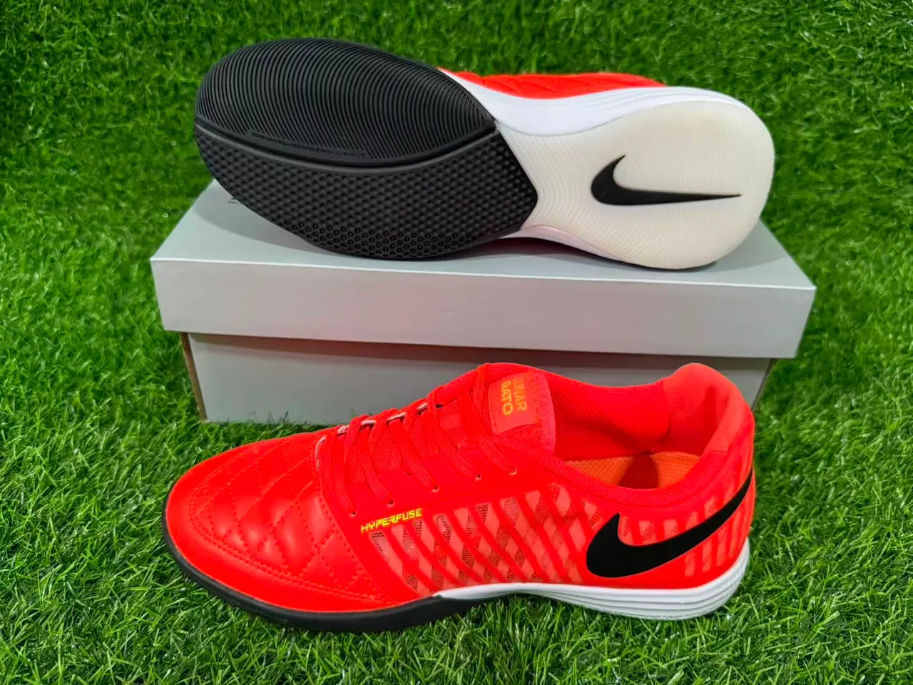 Nike Hypervenom Indoor Orange Black Quilted Toe Box Diagonal Synthetic Cage Overlay Indoor Soccer Shoes 14