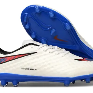 Nike Hypervenom White Blue Low-Cut Lace-Up Textured Synthetic Upper Firm-Ground Soccer Shoes
