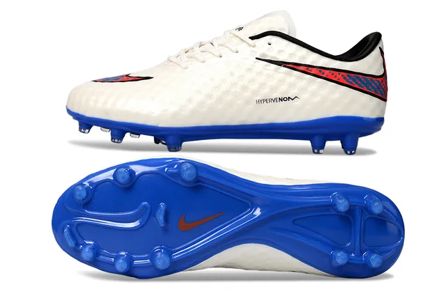 Nike Hypervenom White Blue Low-Cut Lace-Up Textured Synthetic Upper Firm-Ground Soccer Shoes 6