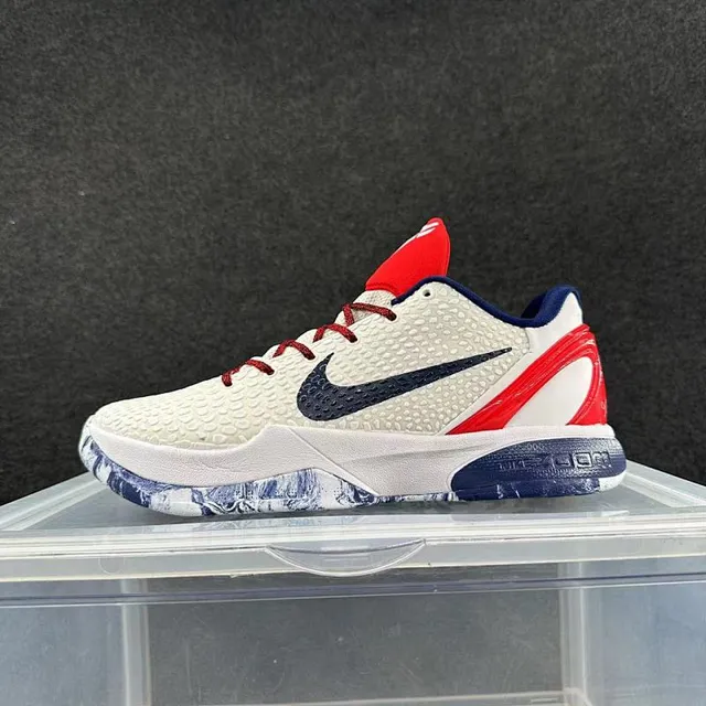 Nike Kobe 6 White Red Navy Marbled Outsole Basketball Shoes 2