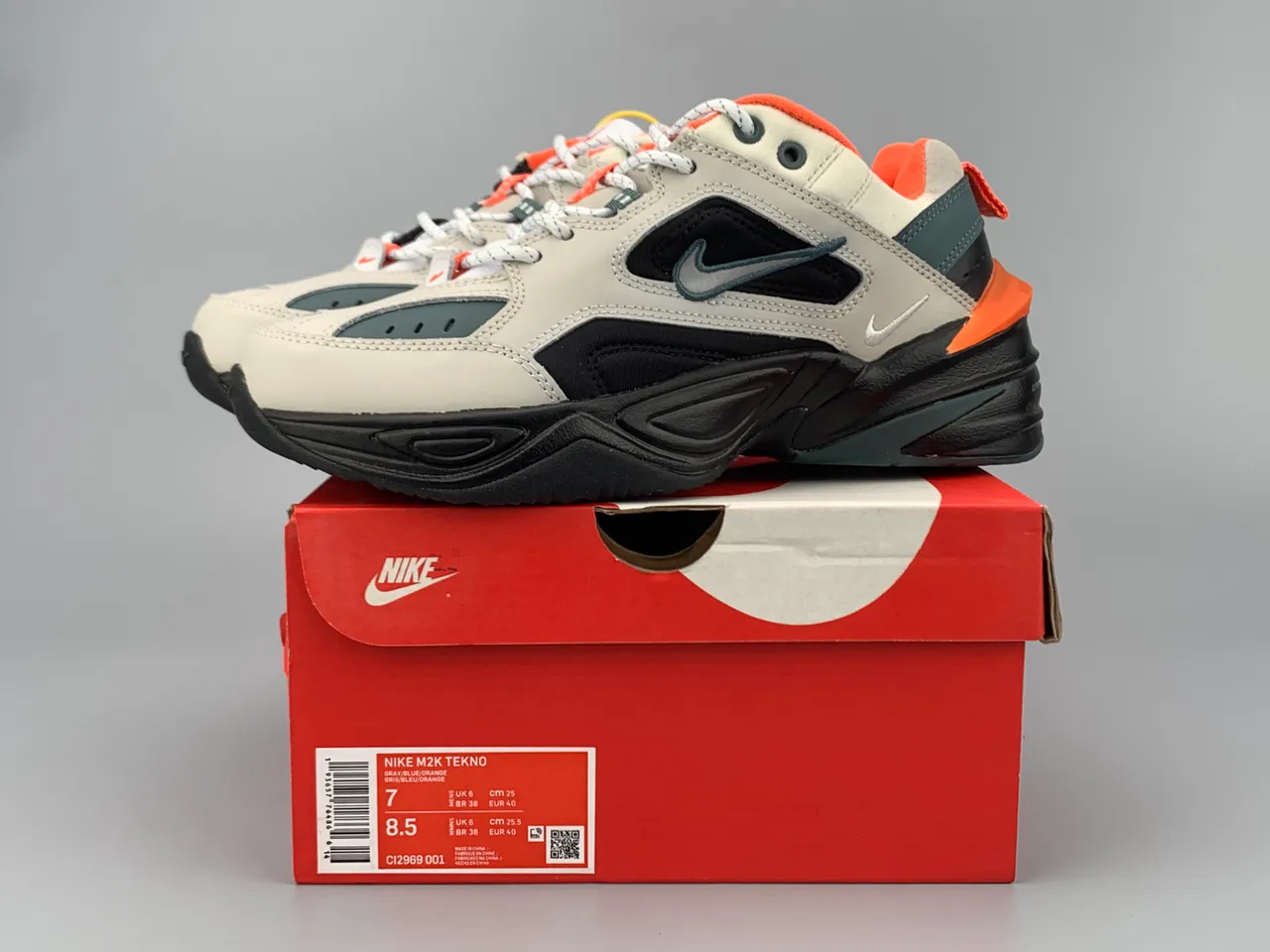 Nike M2K Tekno Off-White Black Orange Teal Lifestyle Sneakers 3