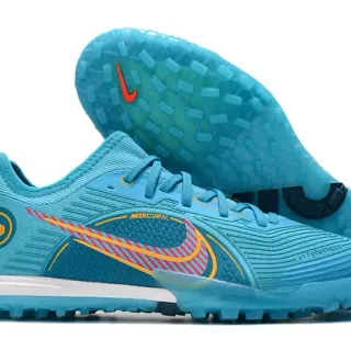 Nike Mercurial Zapatos de fútbol con upper de knit azul naranja patrón de olas cobertura sintética para césped artificial