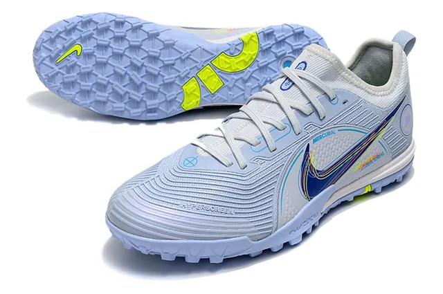 Nike Mercurial Chaussures de football avec empeigne en knit bleu orange motif en vague overlay synthétique pour pelouse artificielle 4