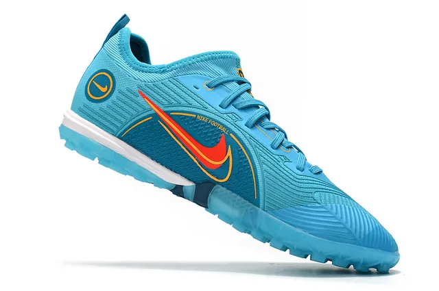 Nike Mercurial Chaussures de football avec empeigne en knit bleu orange motif en vague overlay synthétique pour pelouse artificielle 23