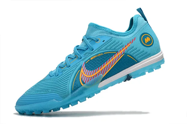 Nike Mercurial Chaussures de football avec empeigne en knit bleu orange motif en vague overlay synthétique pour pelouse artificielle 24