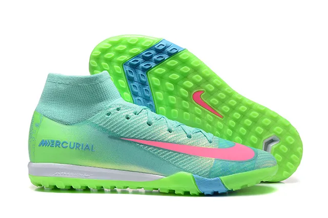 Nike Mercurial vert rose high-cut Flyknit upper neon gradient color blocking chaussures de soccer pour pelouse artificielle 1