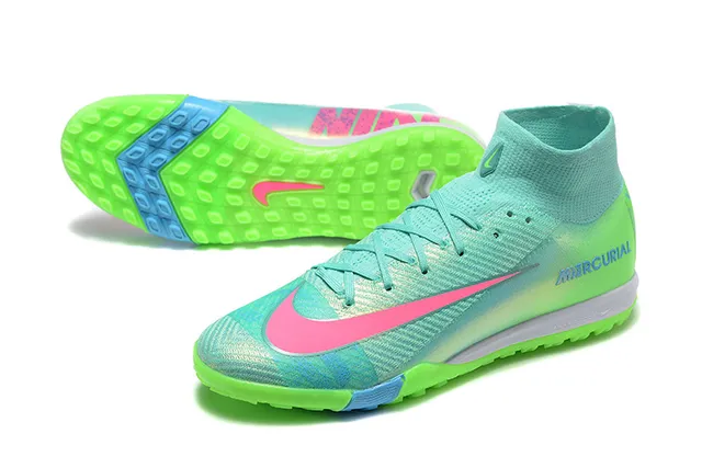 Nike Mercurial vert rose high-cut Flyknit upper neon gradient color blocking chaussures de soccer pour pelouse artificielle 7