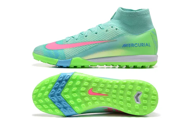 Nike Mercurial vert rose high-cut Flyknit upper neon gradient color blocking chaussures de soccer pour pelouse artificielle 9