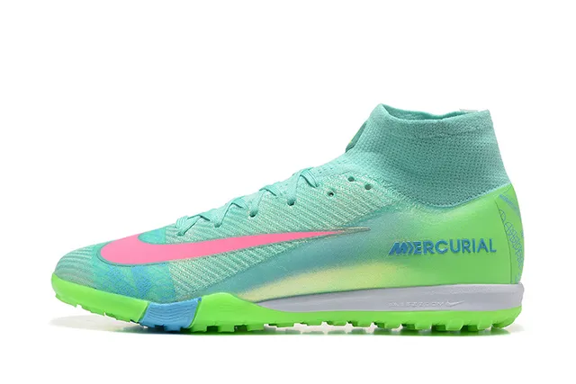 Nike Mercurial vert rose high-cut Flyknit upper neon gradient color blocking chaussures de soccer pour pelouse artificielle 10
