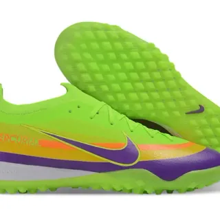 Nike Mercurial Verde Púrpura Bajo Corte Superior Sintética Multicolor Rayas Gradientes Césped Zapatos de Fútbol