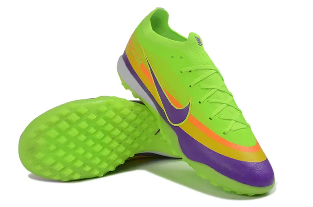 Nike Mercurial Vert Violet Low-Cut Synthétique Supérieur Multicolore Rayures Dégradées Gazon Chaussures de Football 3