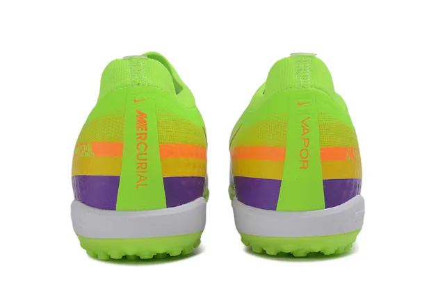 Nike Mercurial Vert Violet Low-Cut Synthétique Supérieur Multicolore Rayures Dégradées Gazon Chaussures de Football 4