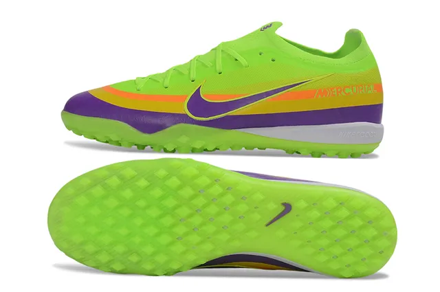 Nike Mercurial Vert Violet Low-Cut Synthétique Supérieur Multicolore Rayures Dégradées Gazon Chaussures de Football 5
