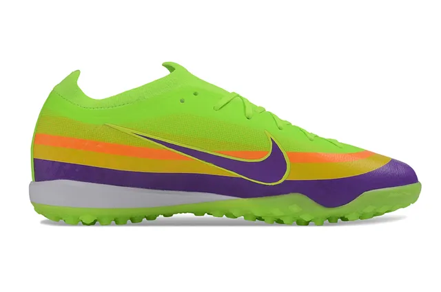 Nike Mercurial Vert Violet Low-Cut Synthétique Supérieur Multicolore Rayures Dégradées Gazon Chaussures de Football 7
