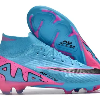 Nike Mercurial Superfly Blue Pink High-Cut Bootie Upper Flyknit Construction Firm-Ground Soccer Shoes