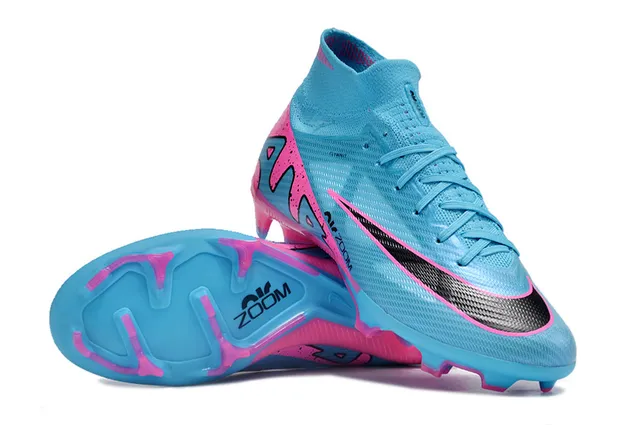 Nike Mercurial Superfly Blue Pink High-Cut Bootie Upper Flyknit Construction Firm-Ground Soccer Shoes 4