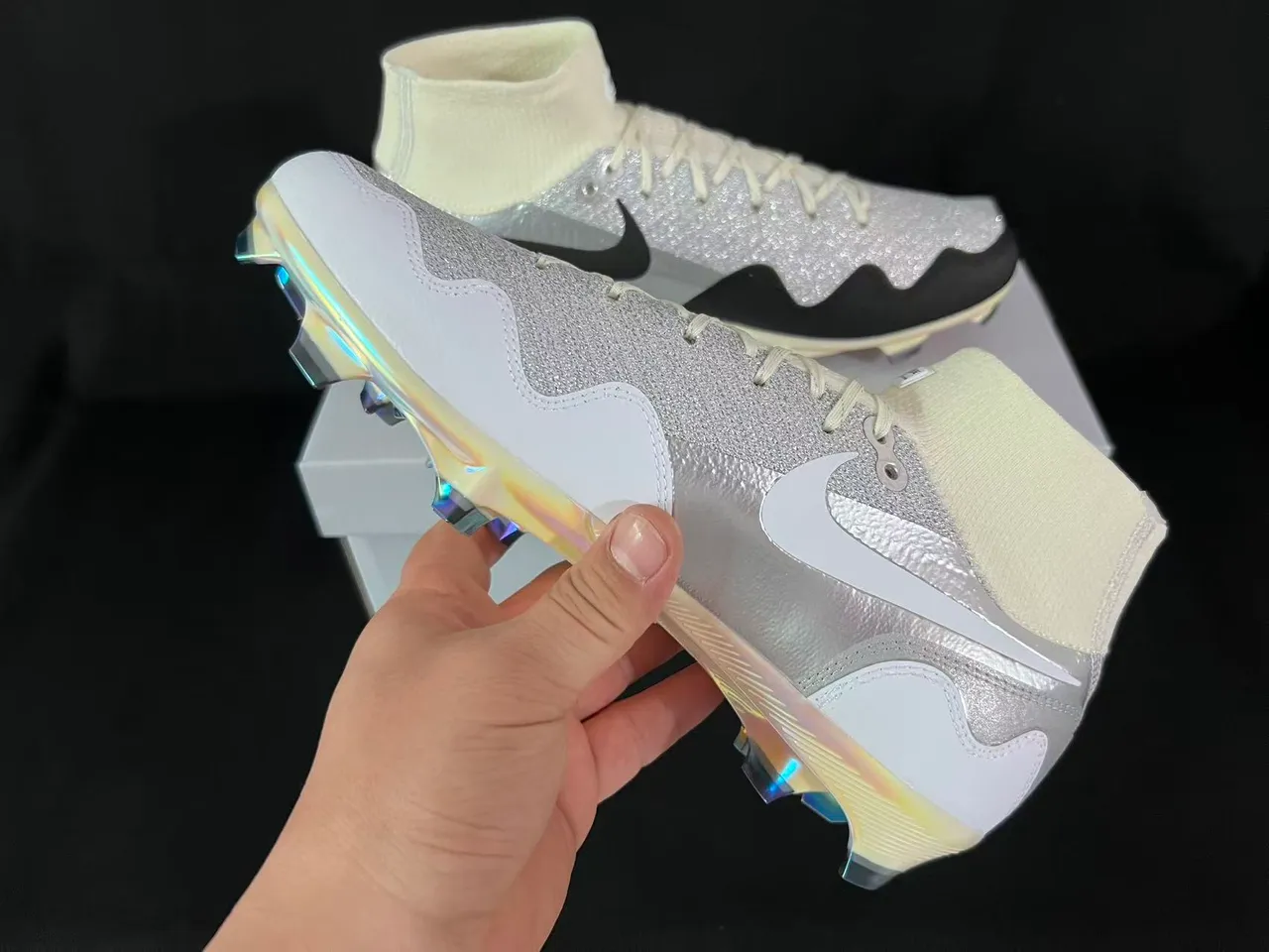 Nike Mercurial Superfly UNITE Iridescent Silver Glitter Firm-Ground Soccer Shoes 4