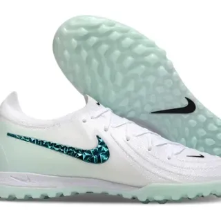Nike Mercurial Turf White Blue Knit Upper Translucent Mint-Green Sole Turf Soccer Shoes