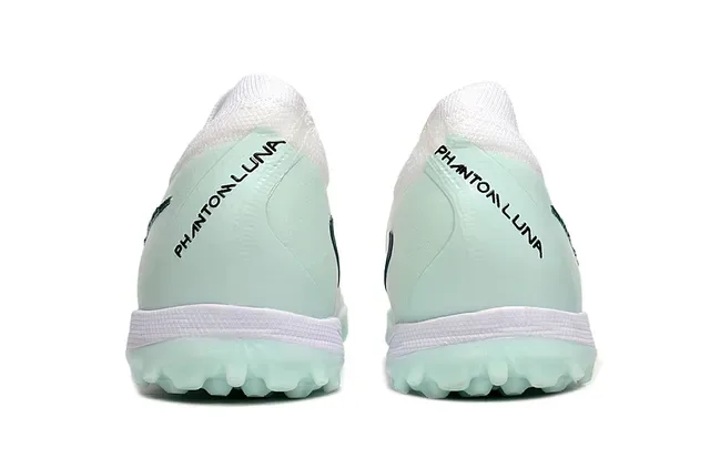 Nike Mercurial Turf أحذية كرة قدم أبيض أزرق وجهة علوية من التنسج شفافة باللون الأخضر النعناع للعشب الاصطناعي 13