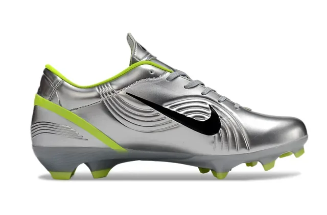 Nike Mercurial Vapor فضي معدني نيون ليم أحذية كرة القدم للأرض الصلبة 5