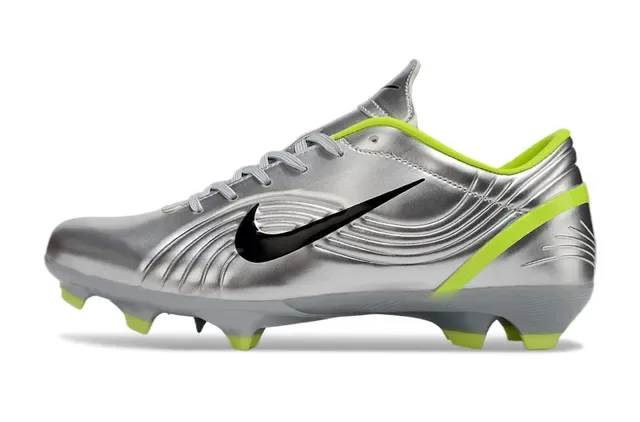 Nike Mercurial Vapor فضي معدني نيون ليم أحذية كرة القدم للأرض الصلبة 6