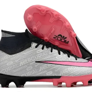 Nike Mercurial Vapor Silver Pink High-Cut Sock-Fit Collar Firm-Ground Soccer Shoes