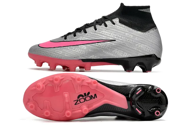 Nike Mercurial Vapor Silver Pink High-Cut Sock-Fit Collar Firm-Ground Soccer Shoes 5