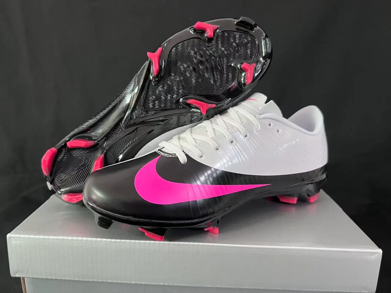 Nike Mercurial Vapor Prata Vermelho Sapatos de Futebol para gramado firme 8