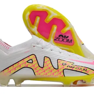 Nike Mercurial Vapor 白色粉色低帮针织鞋面动态贴合领部钉钉草地足球鞋