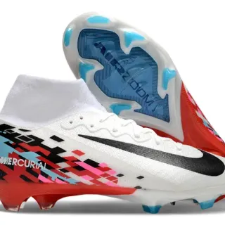 Nike Mercurial Vapor White Red Sock-Fit Collar Pixel-Art Graphic Print Firm-Ground Soccer Shoes