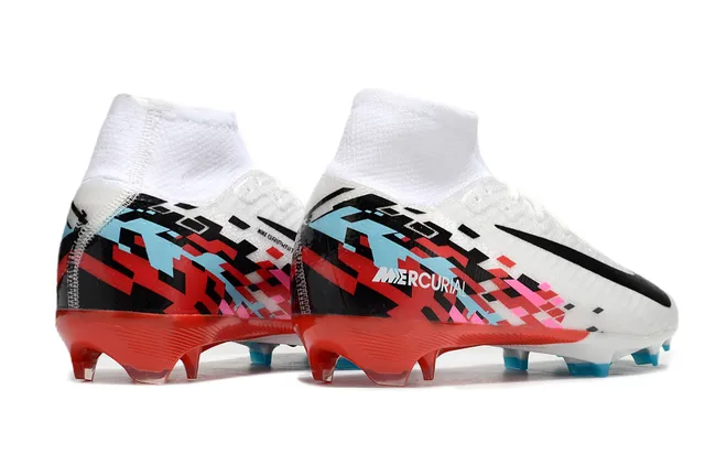 Nike Mercurial Vapor White Red Sock-Fit Collar Pixel-Art Graphic Print Firm-Ground Soccer Shoes 2