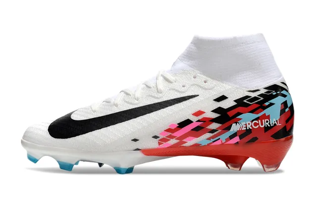 Nike Mercurial Vapor White Red Sock-Fit Collar Pixel-Art Graphic Print Firm-Ground Soccer Shoes 3