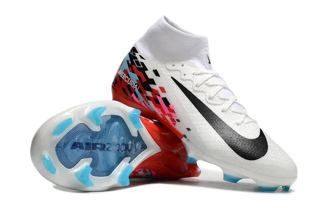 Nike Mercurial Vapor White Red Sock-Fit Collar Pixel-Art Graphic Print Firm-Ground Soccer Shoes 7