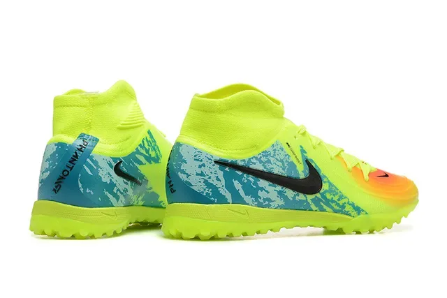 Nike Mercurial Chaussures de football jaune bleu à col de chaussette haute avec upper de gradient néon pour turf 2