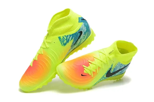 Nike Mercurial Chaussures de football jaune bleu à col de chaussette haute avec upper de gradient néon pour turf 3