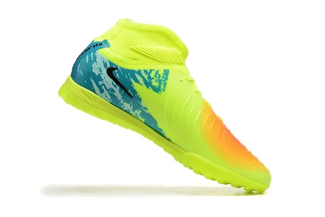 Nike Mercurial Chaussures de football jaune bleu à col de chaussette haute avec upper de gradient néon pour turf 4