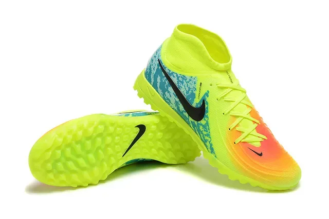Nike Mercurial Chaussures de football jaune bleu à col de chaussette haute avec upper de gradient néon pour turf 6