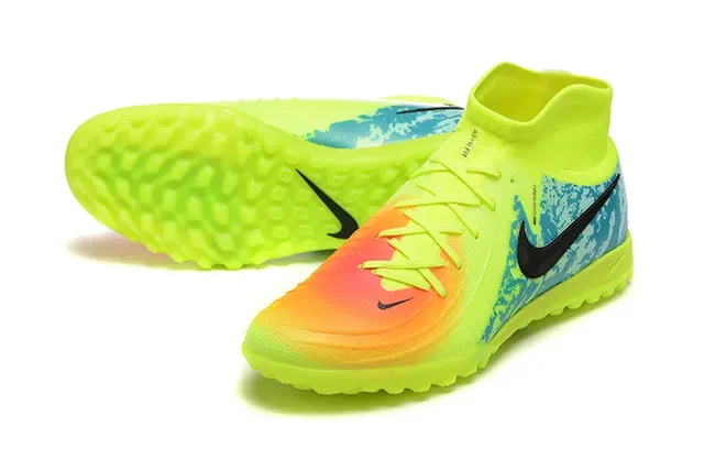 Nike Mercurial Chaussures de football jaune bleu à col de chaussette haute avec upper de gradient néon pour turf 7
