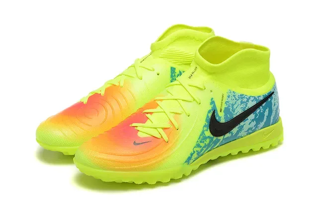 Nike Mercurial Chaussures de football jaune bleu à col de chaussette haute avec upper de gradient néon pour turf 8