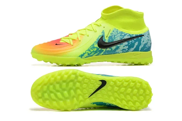 Nike Mercurial Chaussures de football jaune bleu à col de chaussette haute avec upper de gradient néon pour turf 9