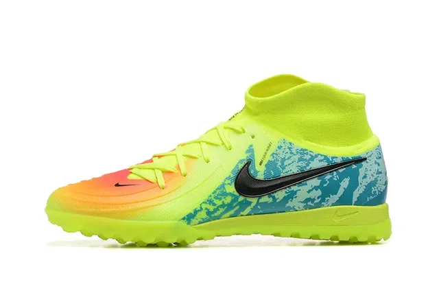 Nike Mercurial Chaussures de football jaune bleu à col de chaussette haute avec upper de gradient néon pour turf 10