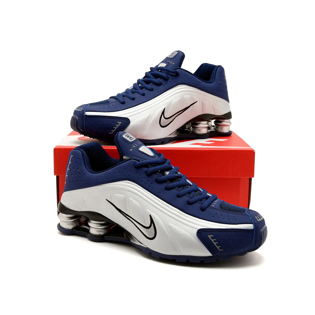 Nike Navy White Shox Cushioning Columns Perforated Upper Lifestyle Sneakers 2