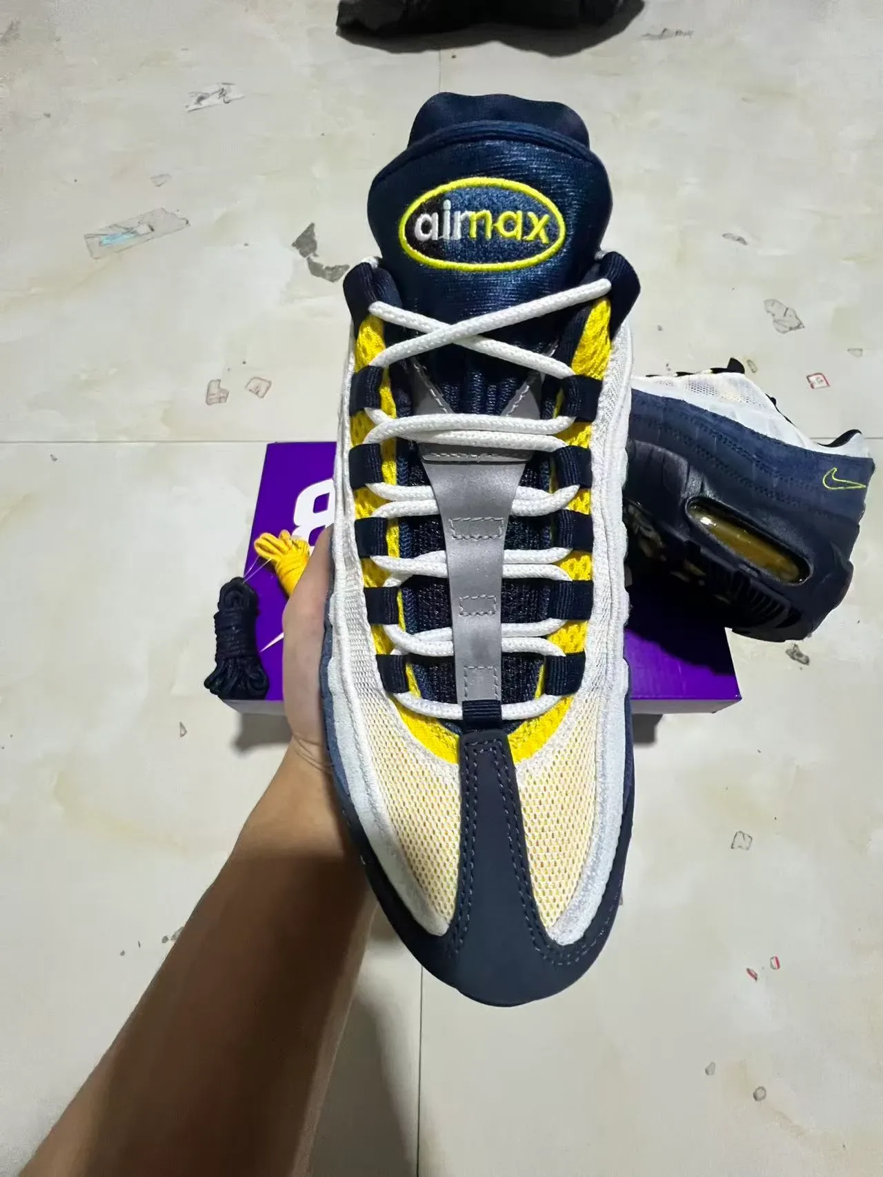 Nike Navy Yellow Layered Mesh And Synthetic Upper Visible Segmented Air Cushioning Lifestyle Sneakers 3