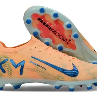 Nike Orange Blue Knit Upper Low-Cut Sock-Fit Collar Firm-Ground Soccer Shoes
