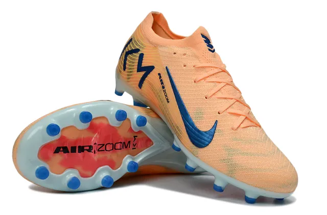 Nike Orange Blue Knit Upper Low-Cut Sock-Fit Collar Firm-Ground Soccer Shoes 3