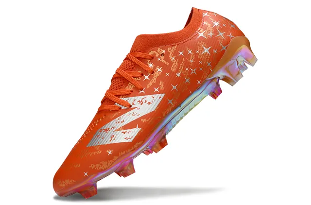 Nike Orange Silver Low-Cut Sock-Fit Upper Iridescent Holographic Soleplate Firm-Ground Soccer Shoes 3
