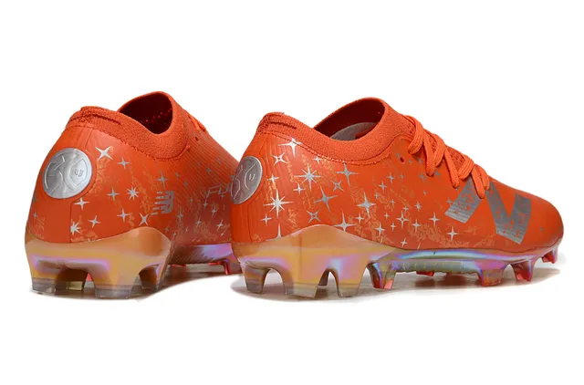 Nike Orange Silver Low-Cut Sock-Fit Upper Iridescent Holographic Soleplate Firm-Ground Soccer Shoes 5